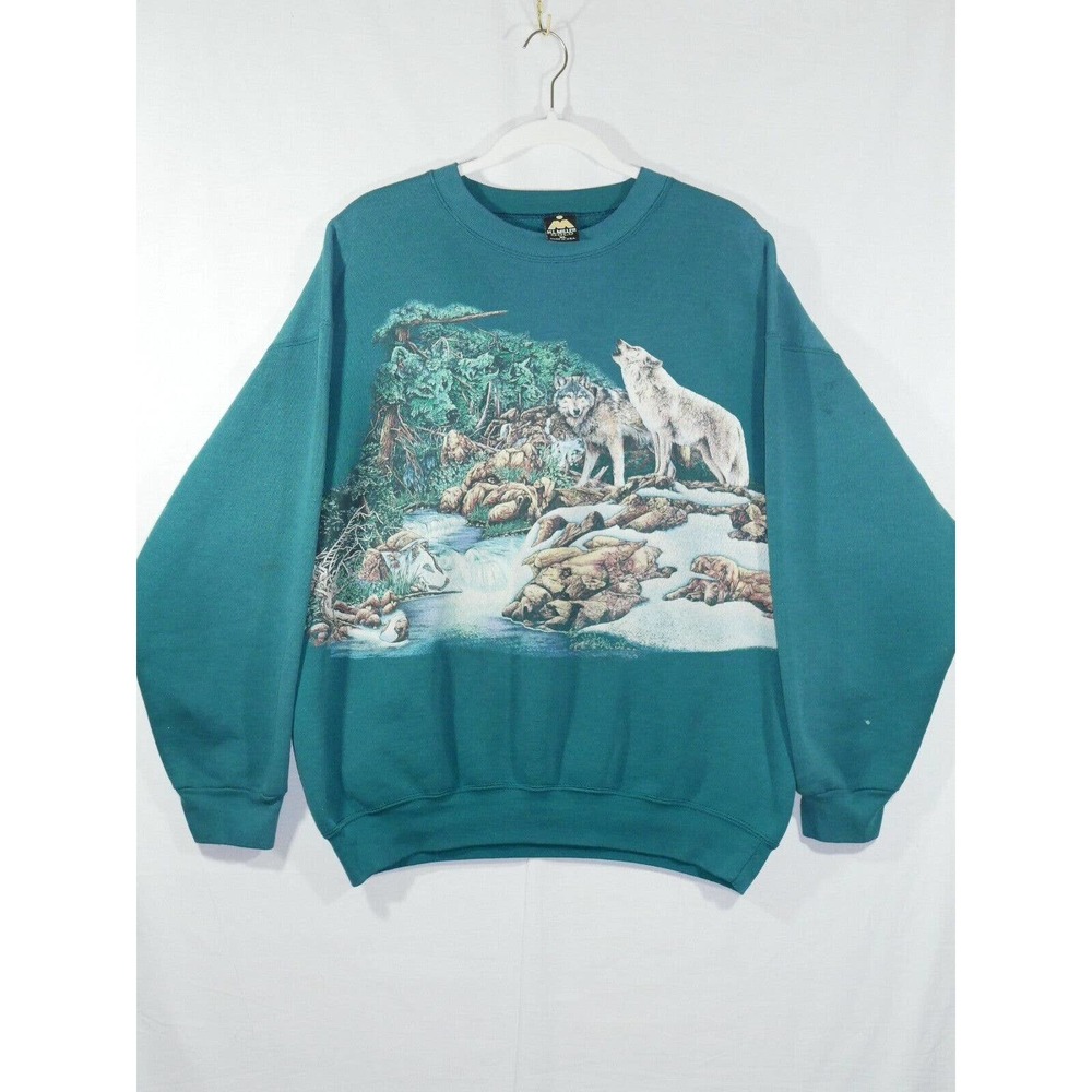 VTG HL Miller Gold Wolves Wolf Pack Sweatshirt Pullover Size XL Double Sided